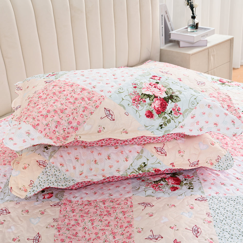 3 Piece Printed Patchwork Bedspread