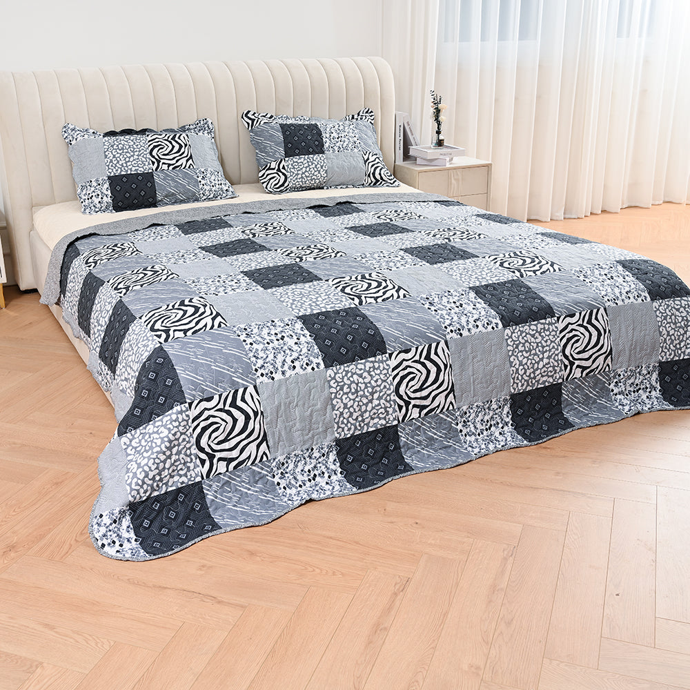 3 Piece Printed Patchwork Bedspread