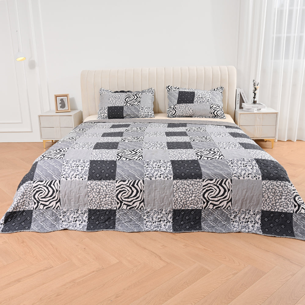 3 Piece Printed Patchwork Bedspread