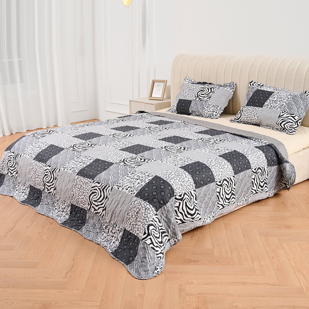 3 Piece Printed Patchwork Bedspread