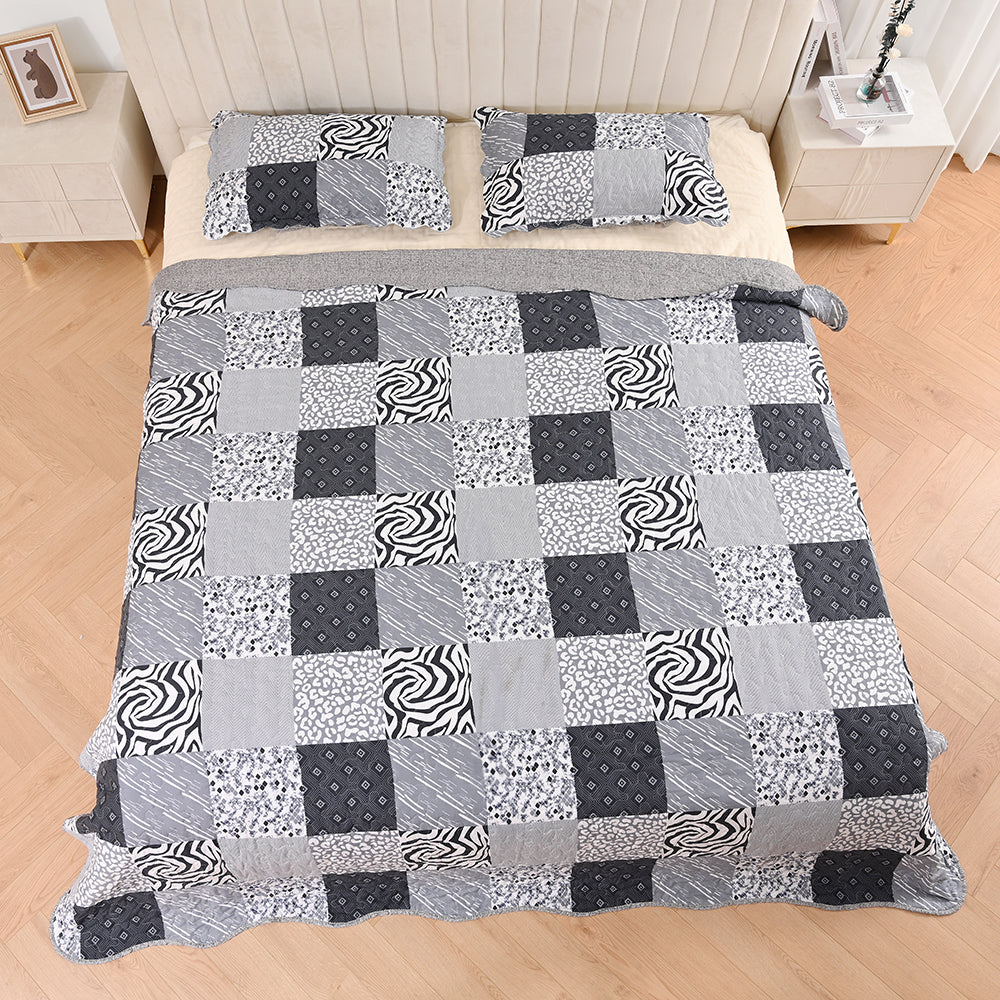 3 Piece Printed Patchwork Bedspread