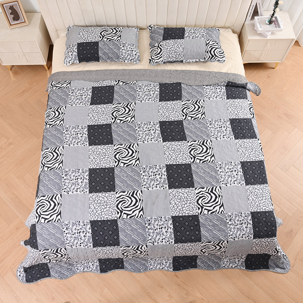 3 Piece Printed Patchwork Bedspread