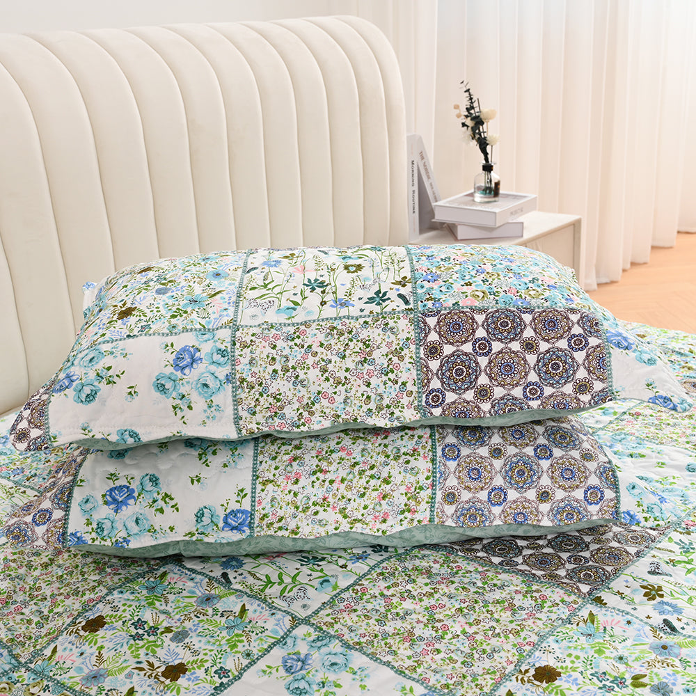 3 Piece Printed Patchwork Bedspread