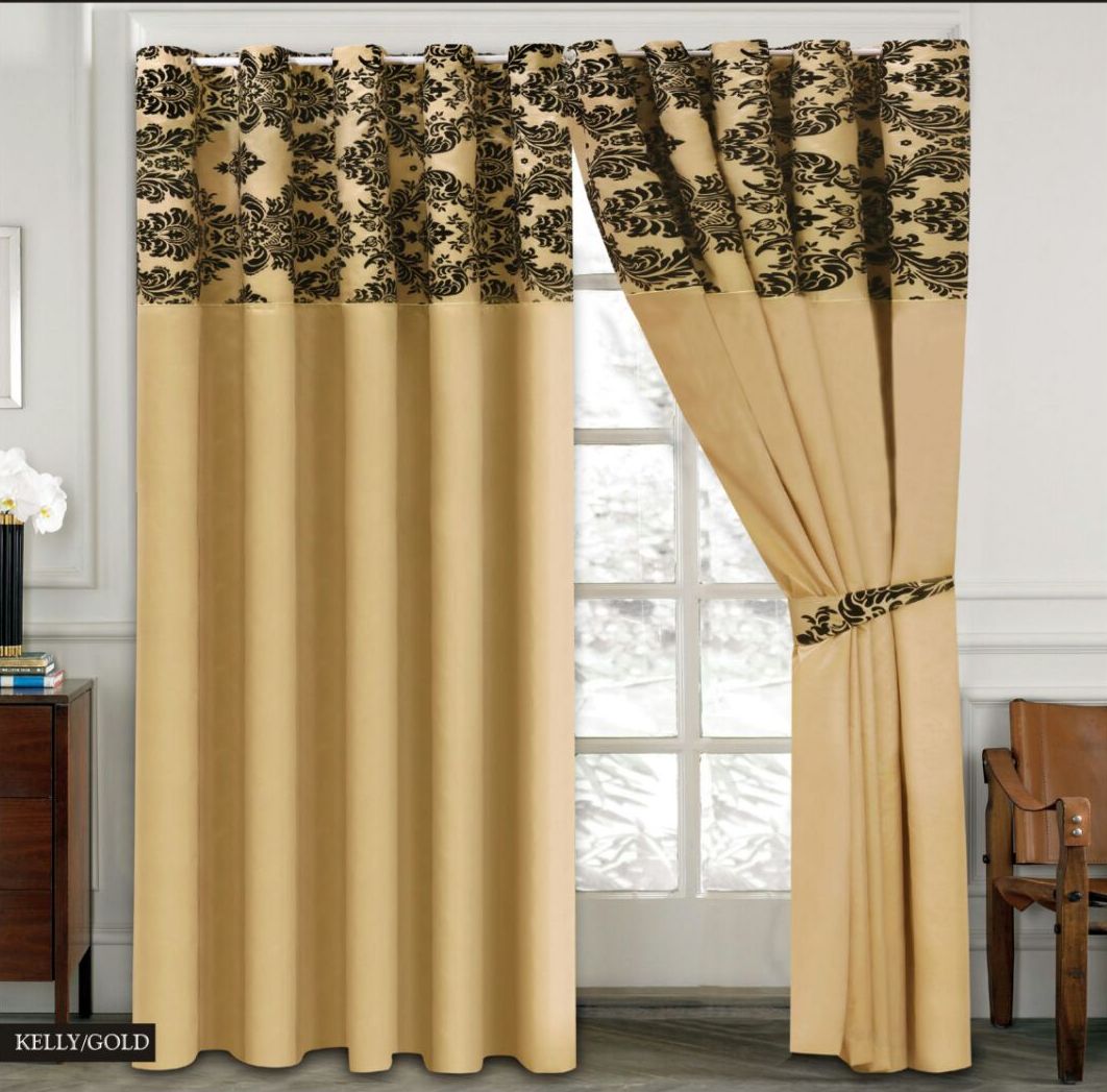 Damask Flock Pair Curtains