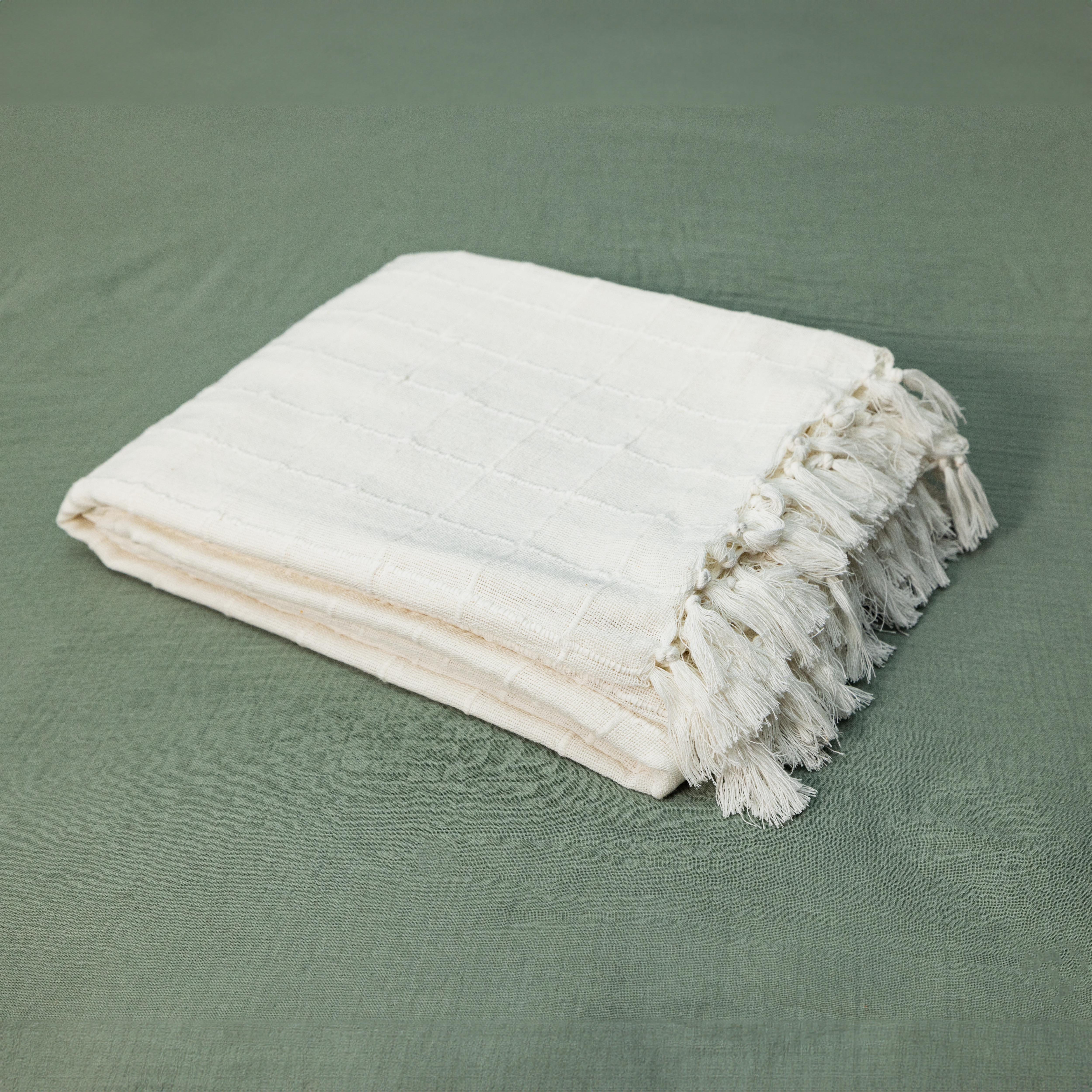 100% Cotton Throw Reversible Cream Blanket (Batten Pattern)