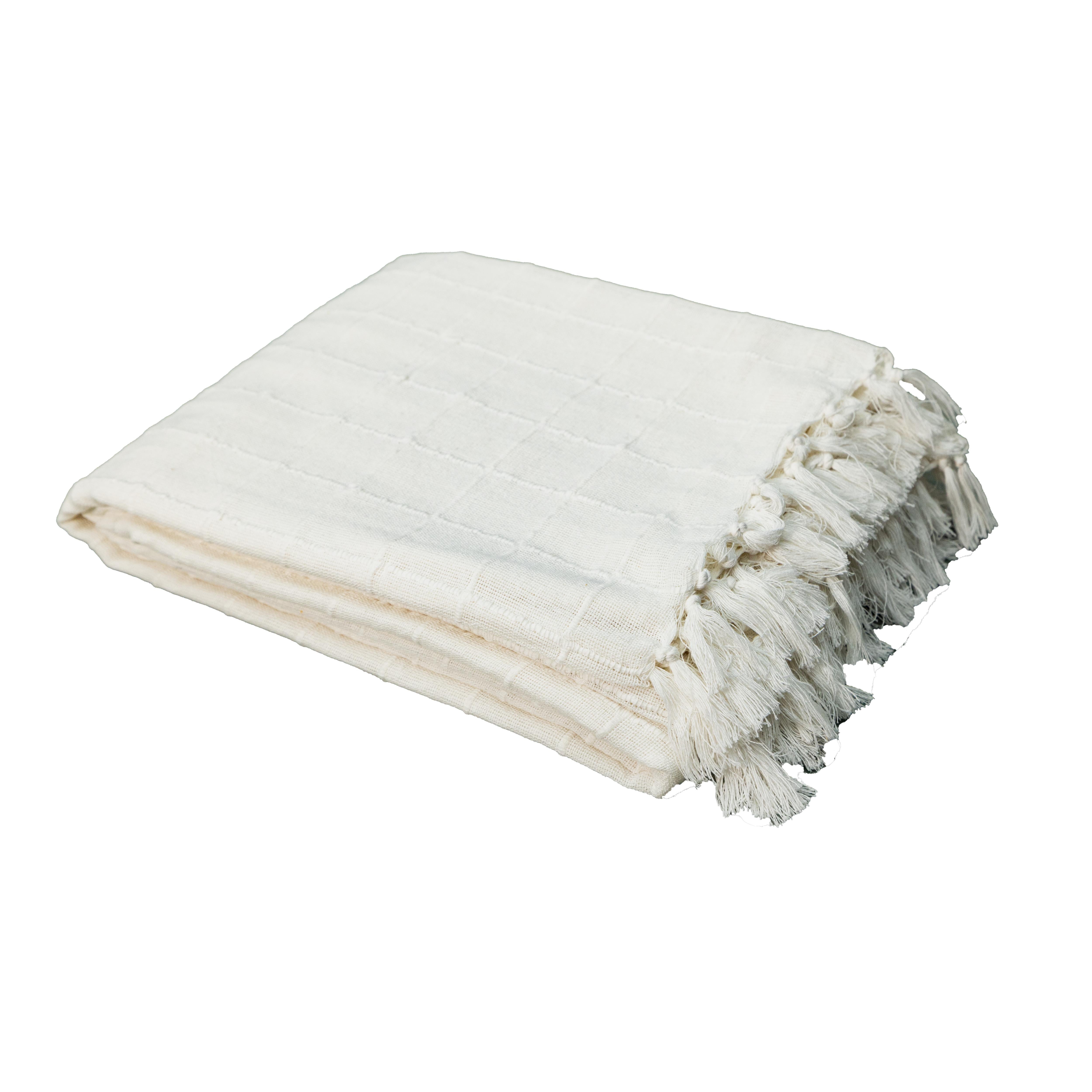 100% Cotton Throw Reversible Cream Blanket (Batten Pattern)