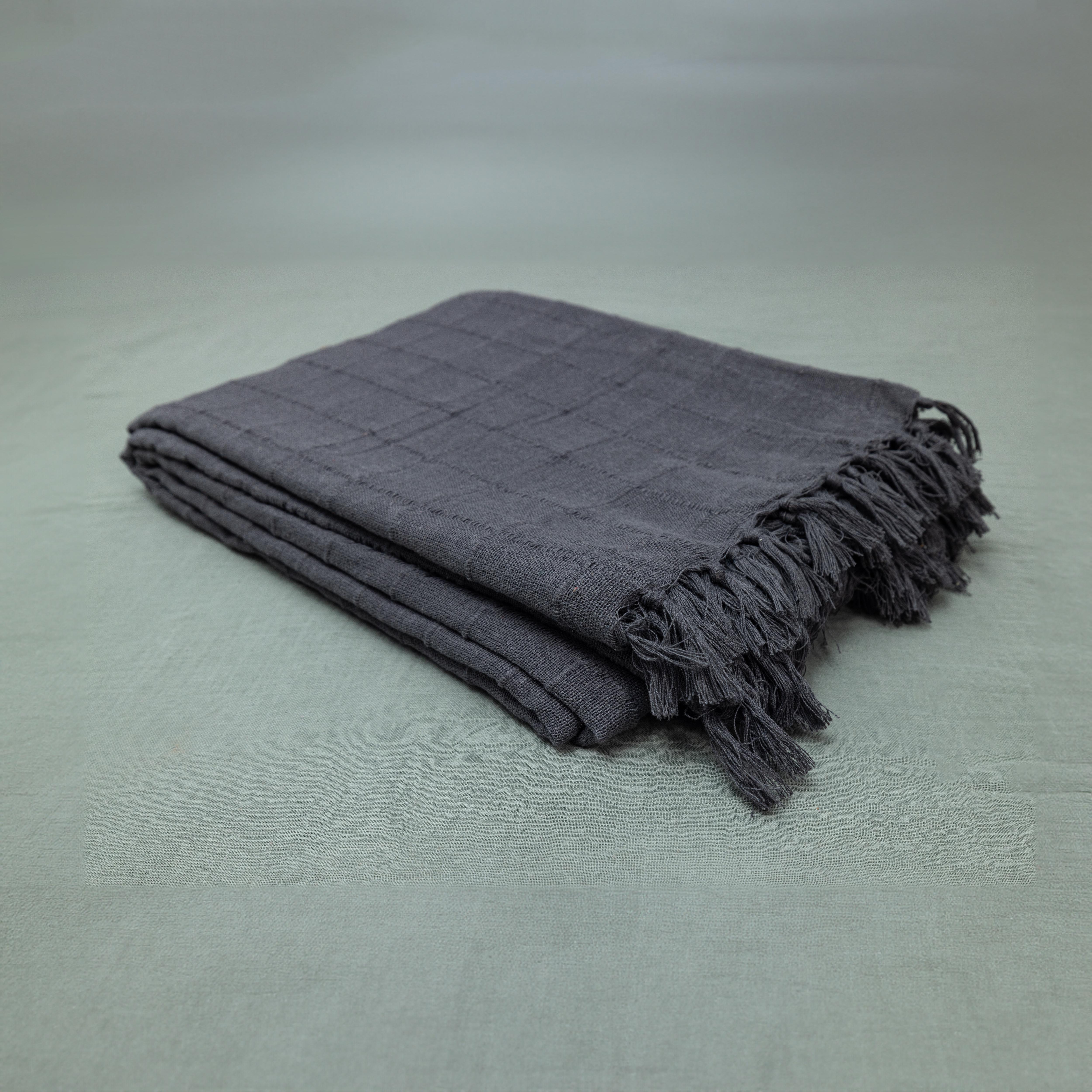 100% Cotton Throw Reversible Dark Grey Blankets (Batten Pattern)