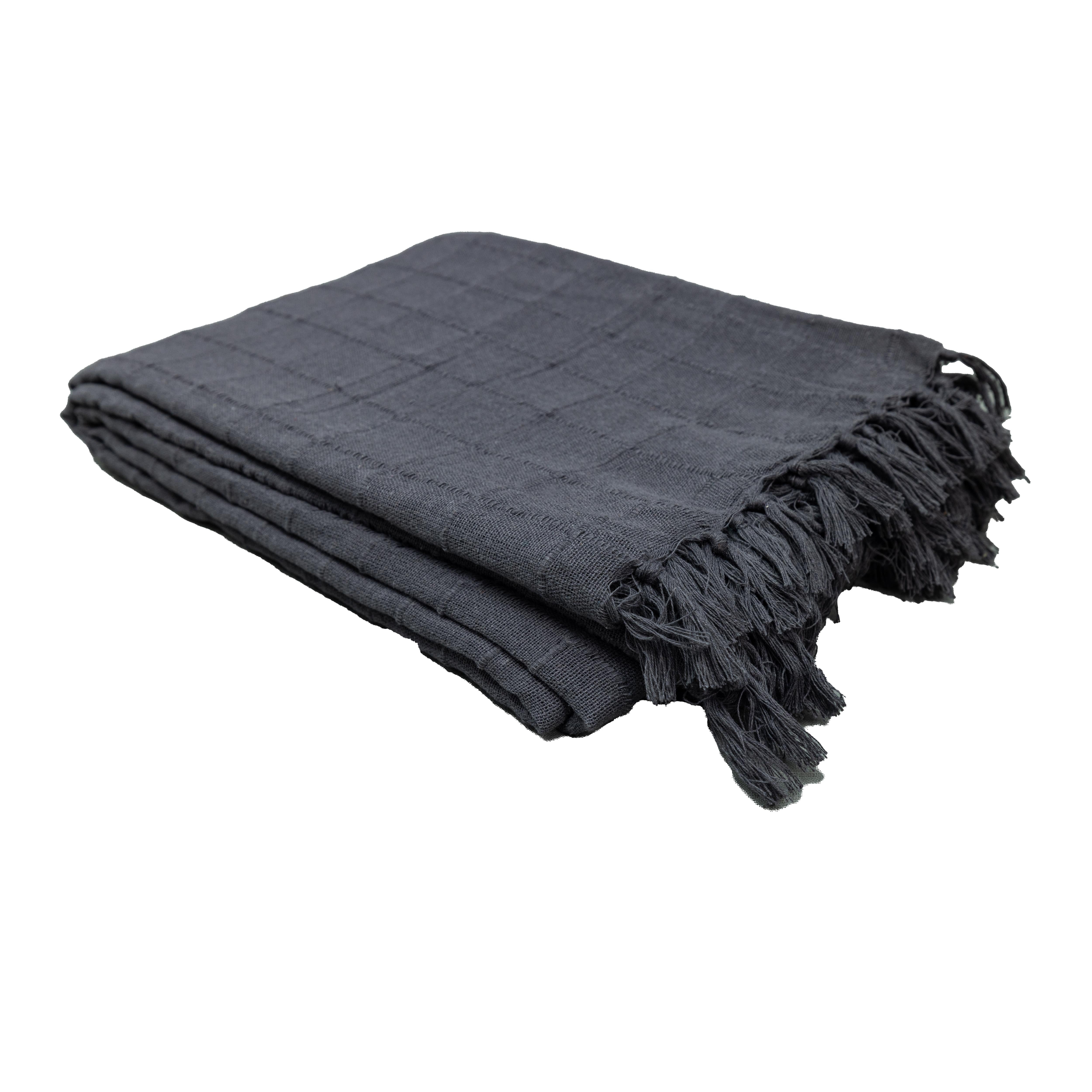 100% Cotton Throw Reversible Dark Grey Blankets (Batten Pattern)