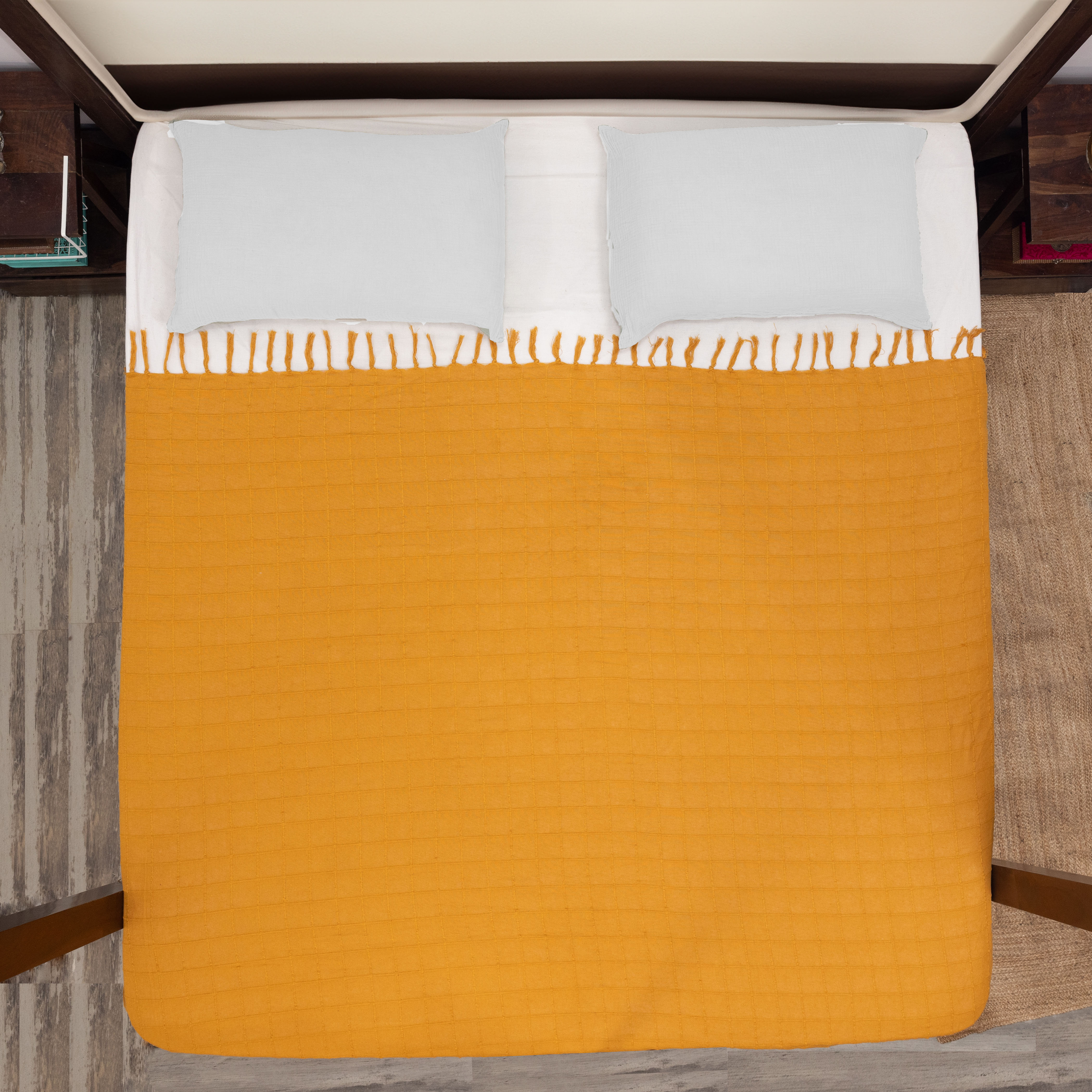 100% Cotton Throw Reversible Mustard Blankets (Batten Pattern)