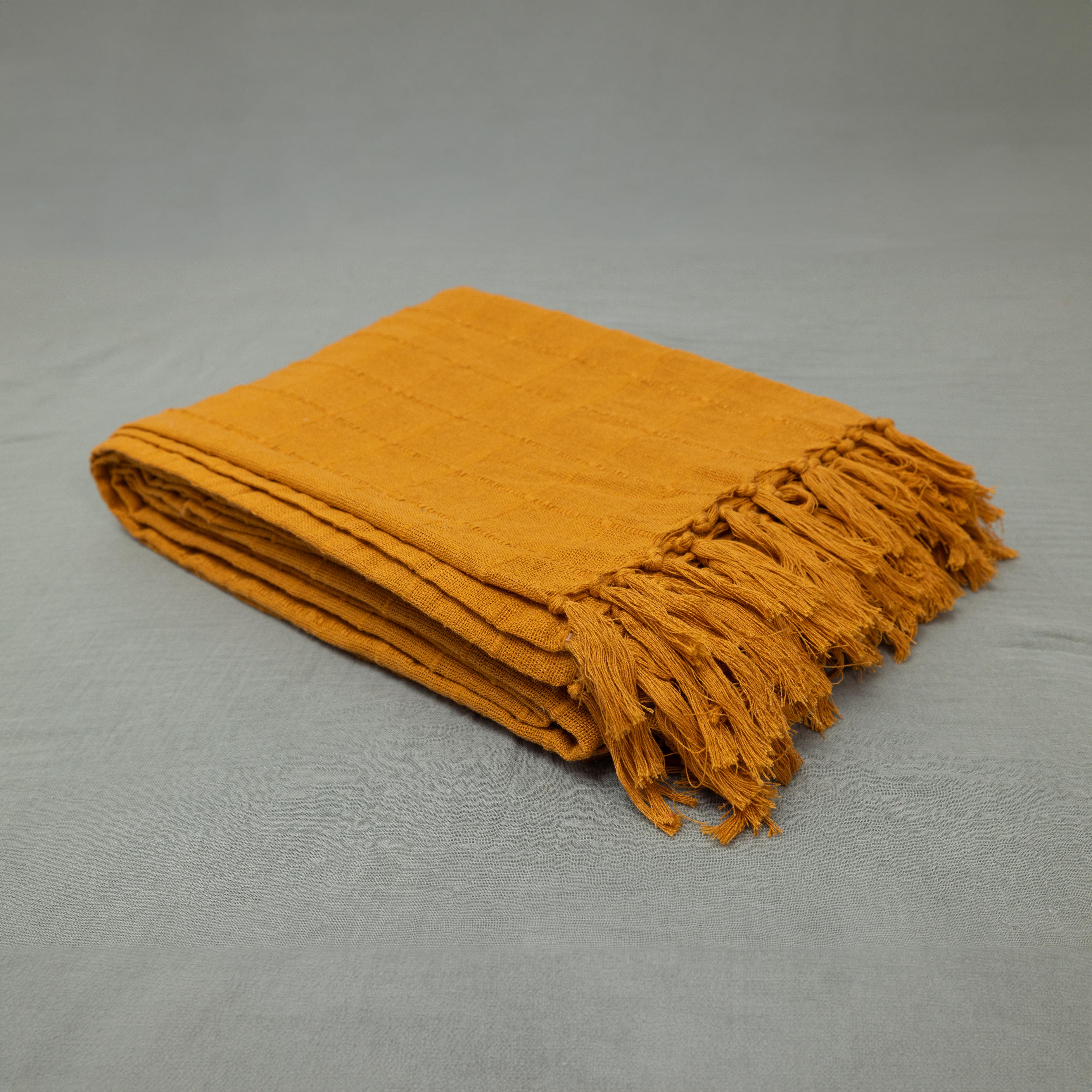 100% Cotton Throw Reversible Mustard Blankets (Batten Pattern)