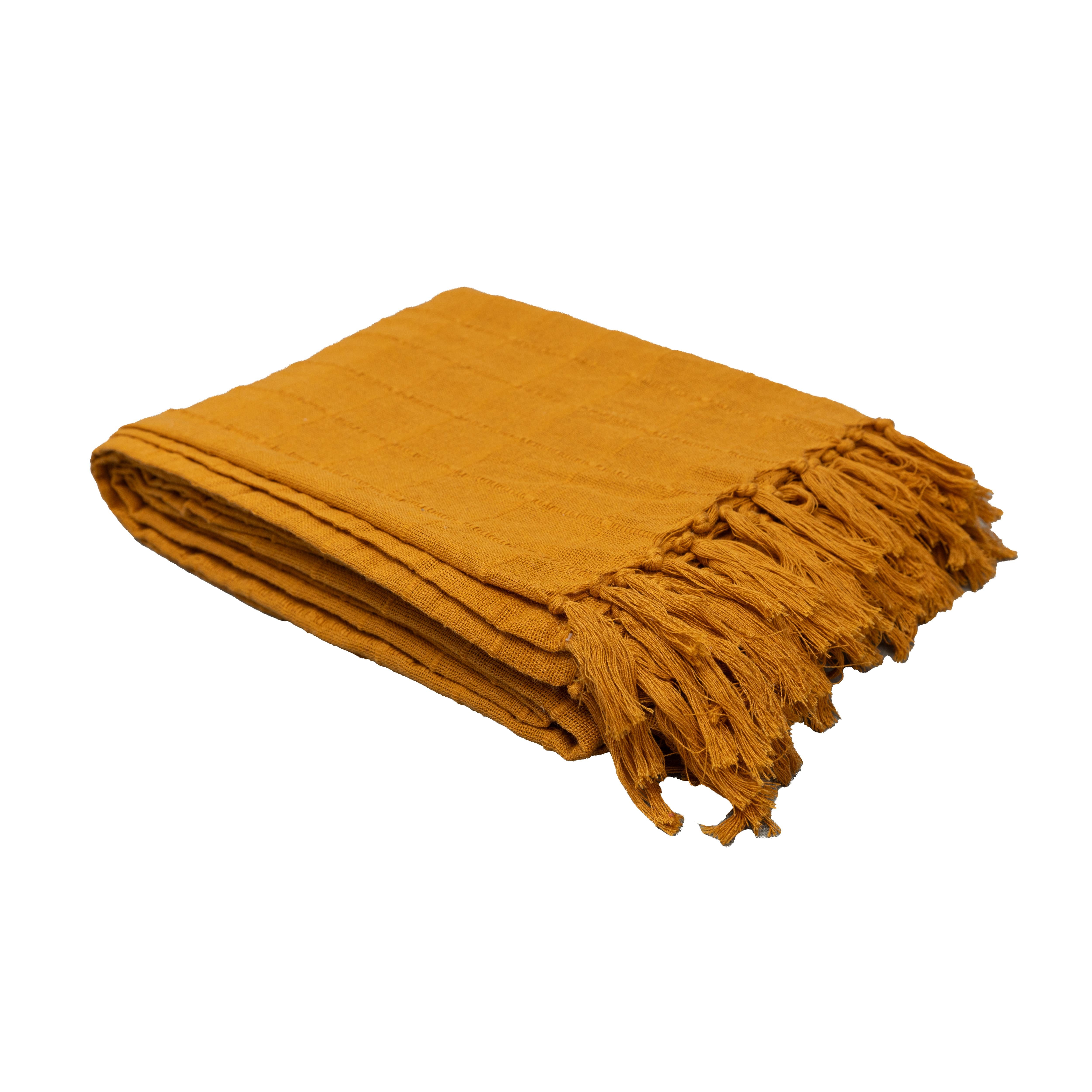 100% Cotton Throw Reversible Mustard Blankets (Batten Pattern)