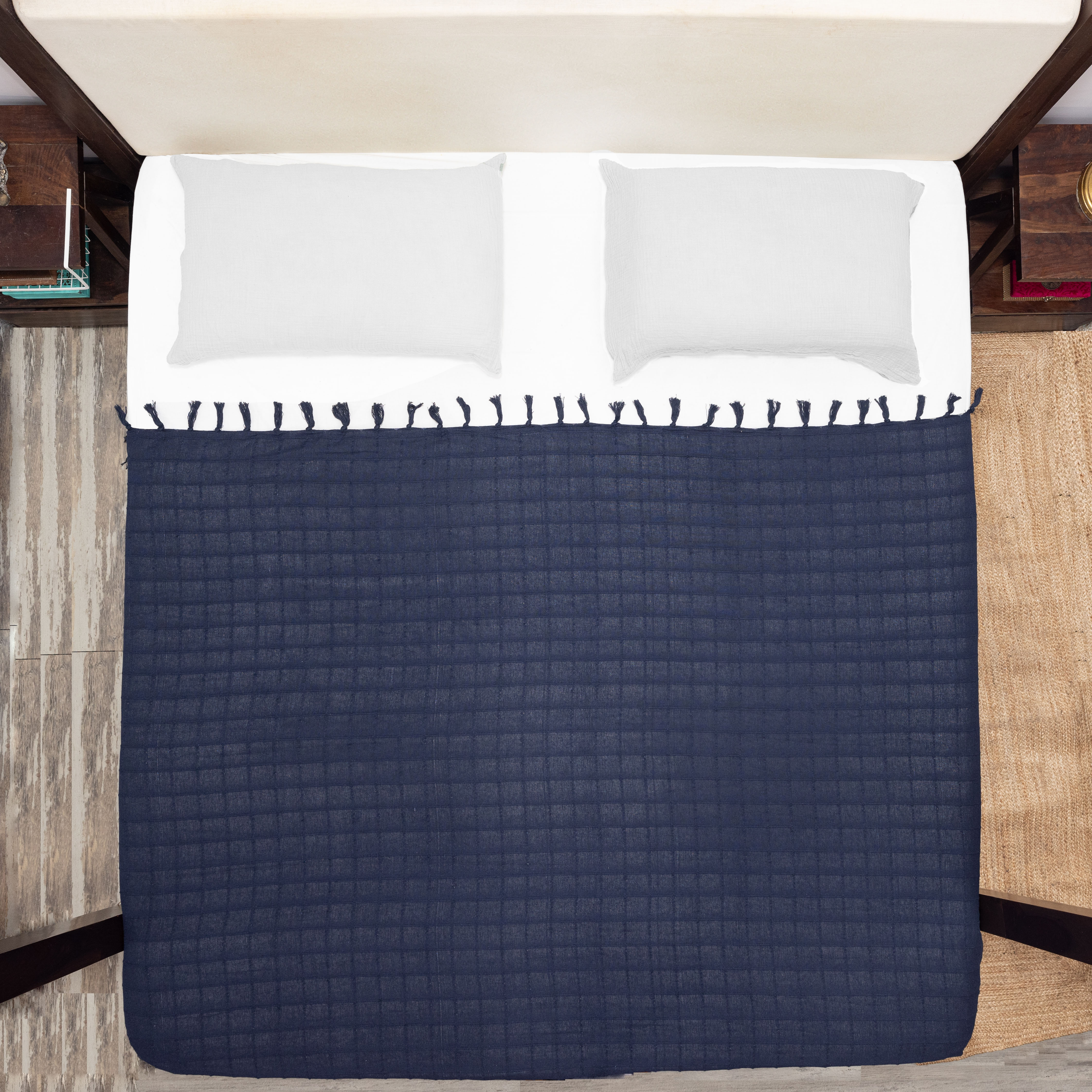 100% Cotton Throw Reversible Navy Blue Blankets (Batten Pattern)