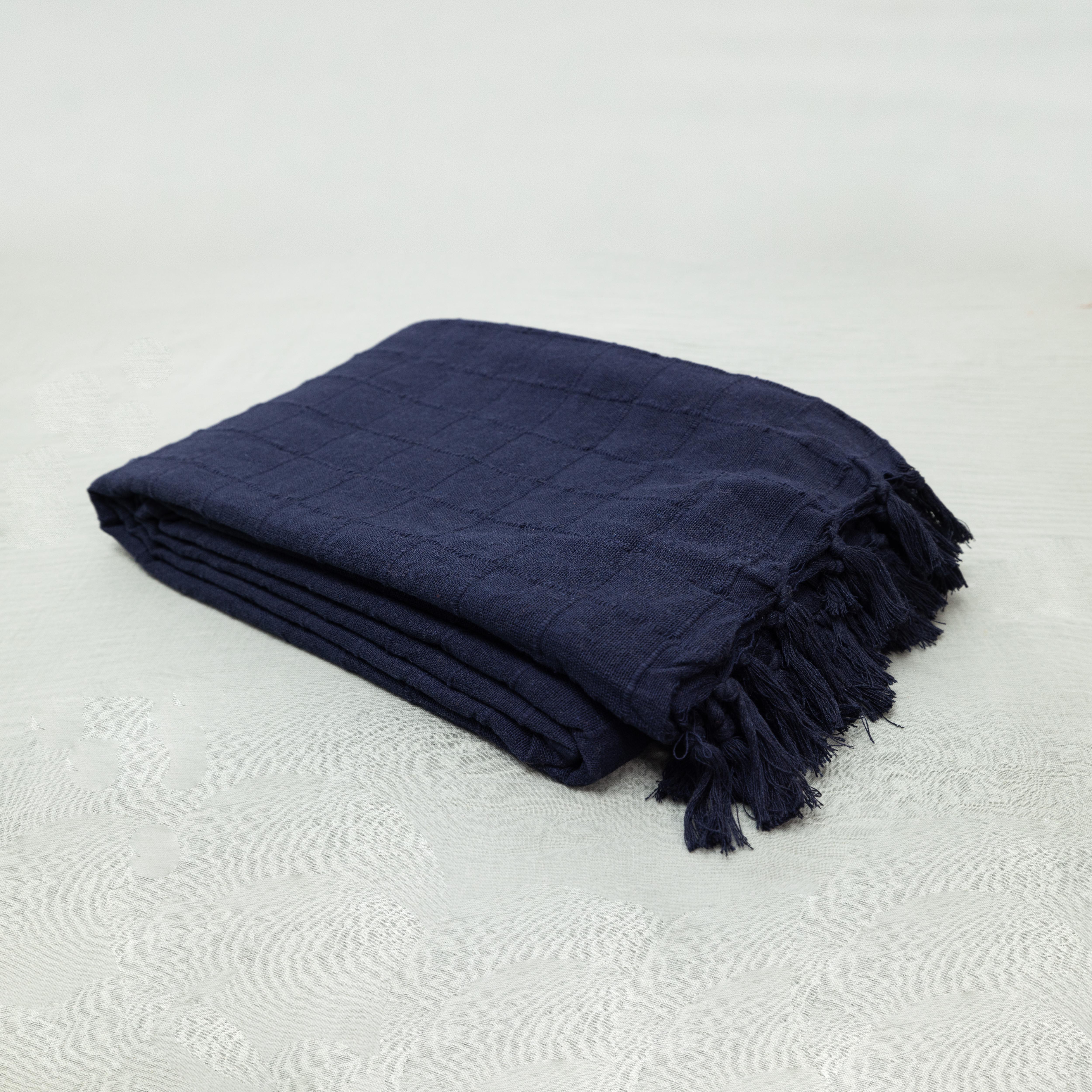 100% Cotton Throw Reversible Navy Blue Blankets (Batten Pattern)