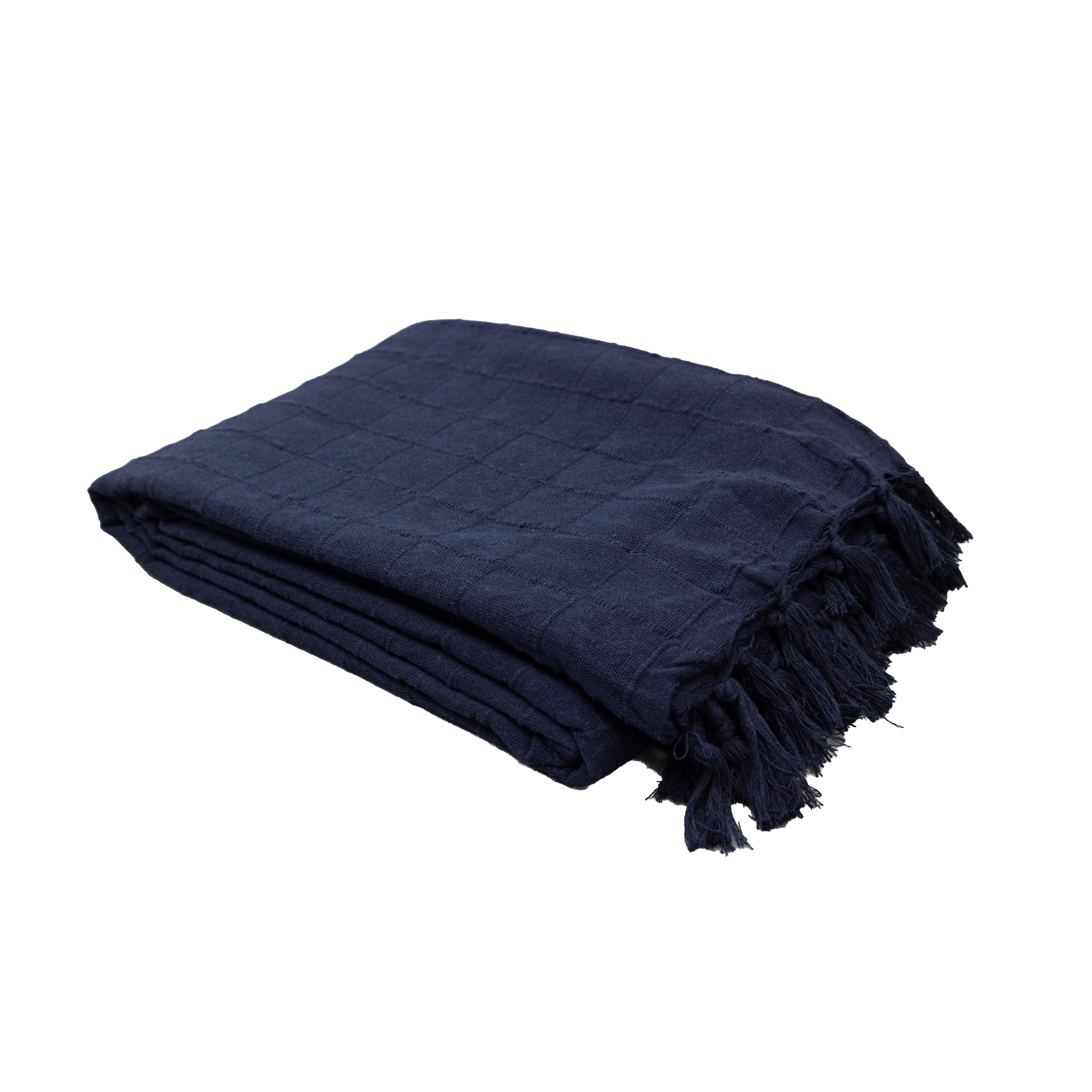 100% Cotton Throw Reversible Navy Blue Blankets (Batten Pattern)