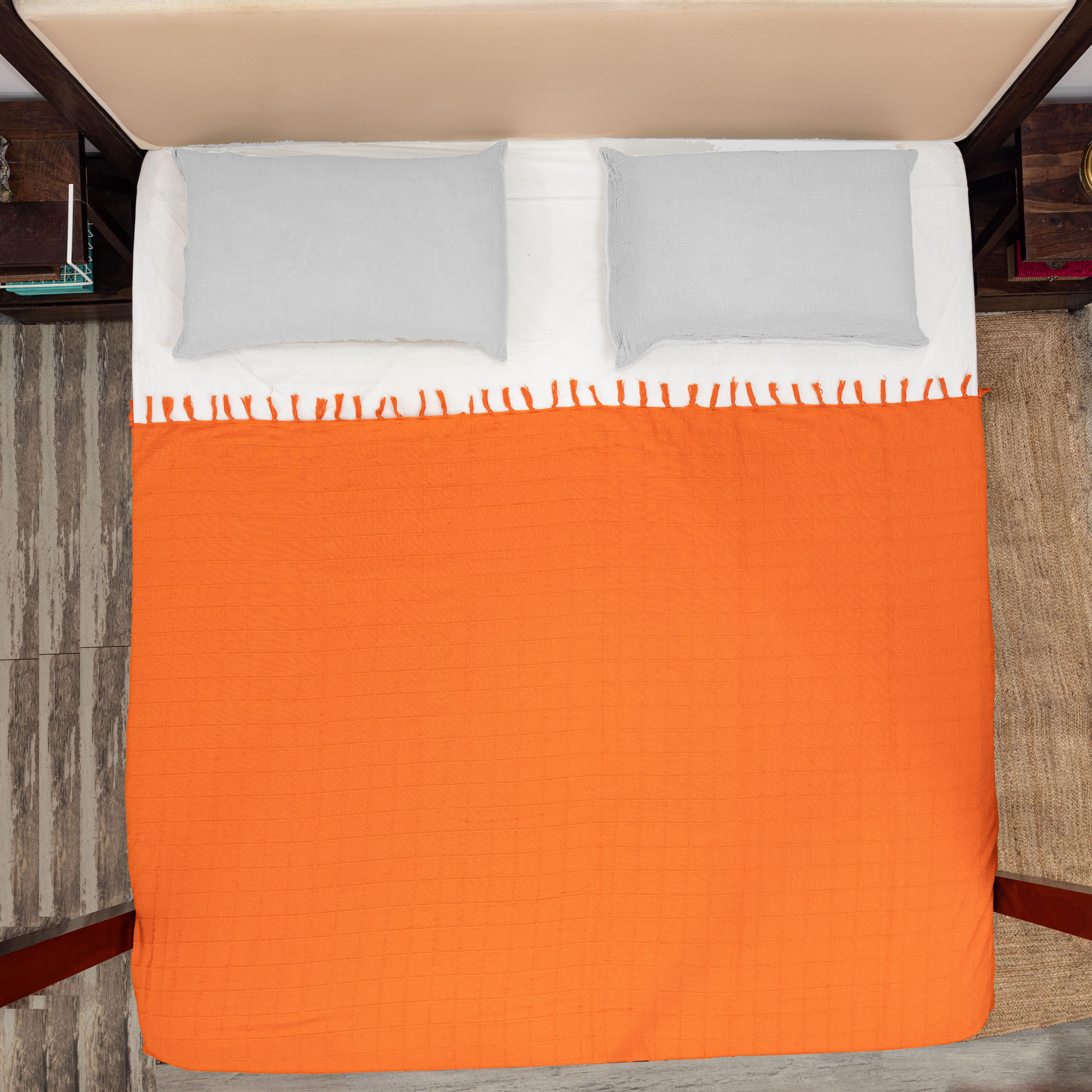 100% Cotton Throw Reversible Orange Blankets (Batten Pattern)