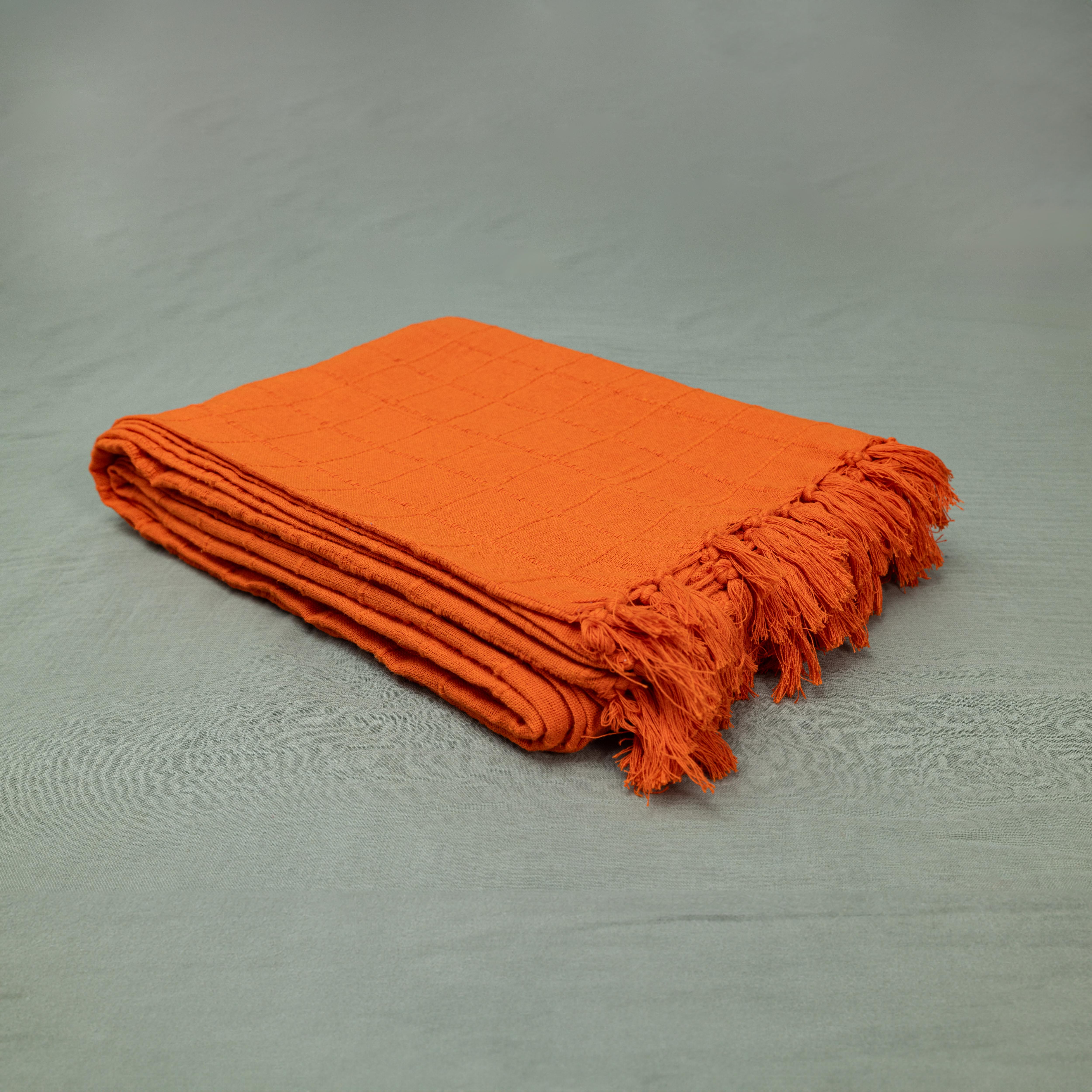 100% Cotton Throw Reversible Orange Blankets (Batten Pattern)