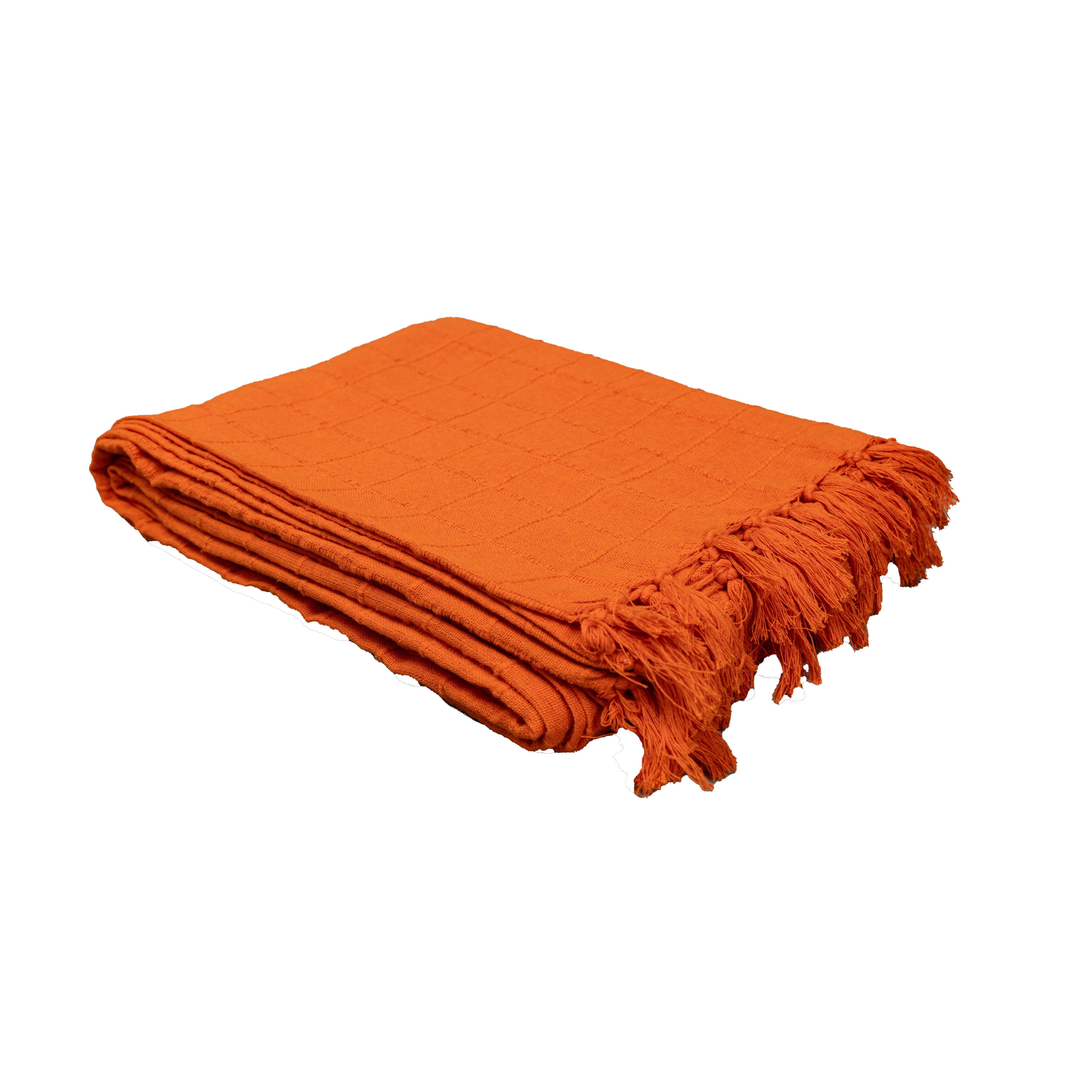 100% Cotton Throw Reversible Orange Blankets (Batten Pattern)