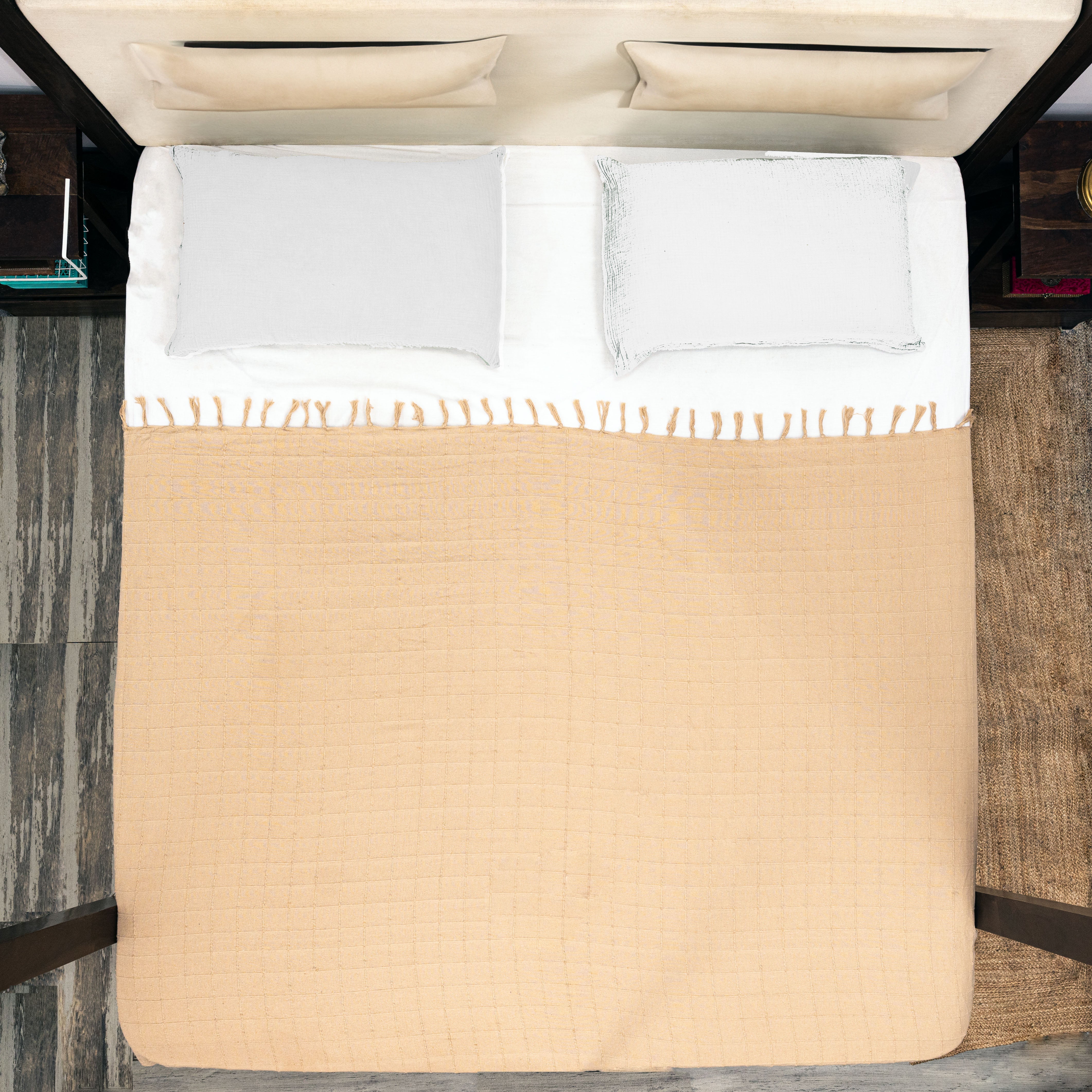 100% Cotton Throw Reversible Beige Blanket (Batten Pattern)