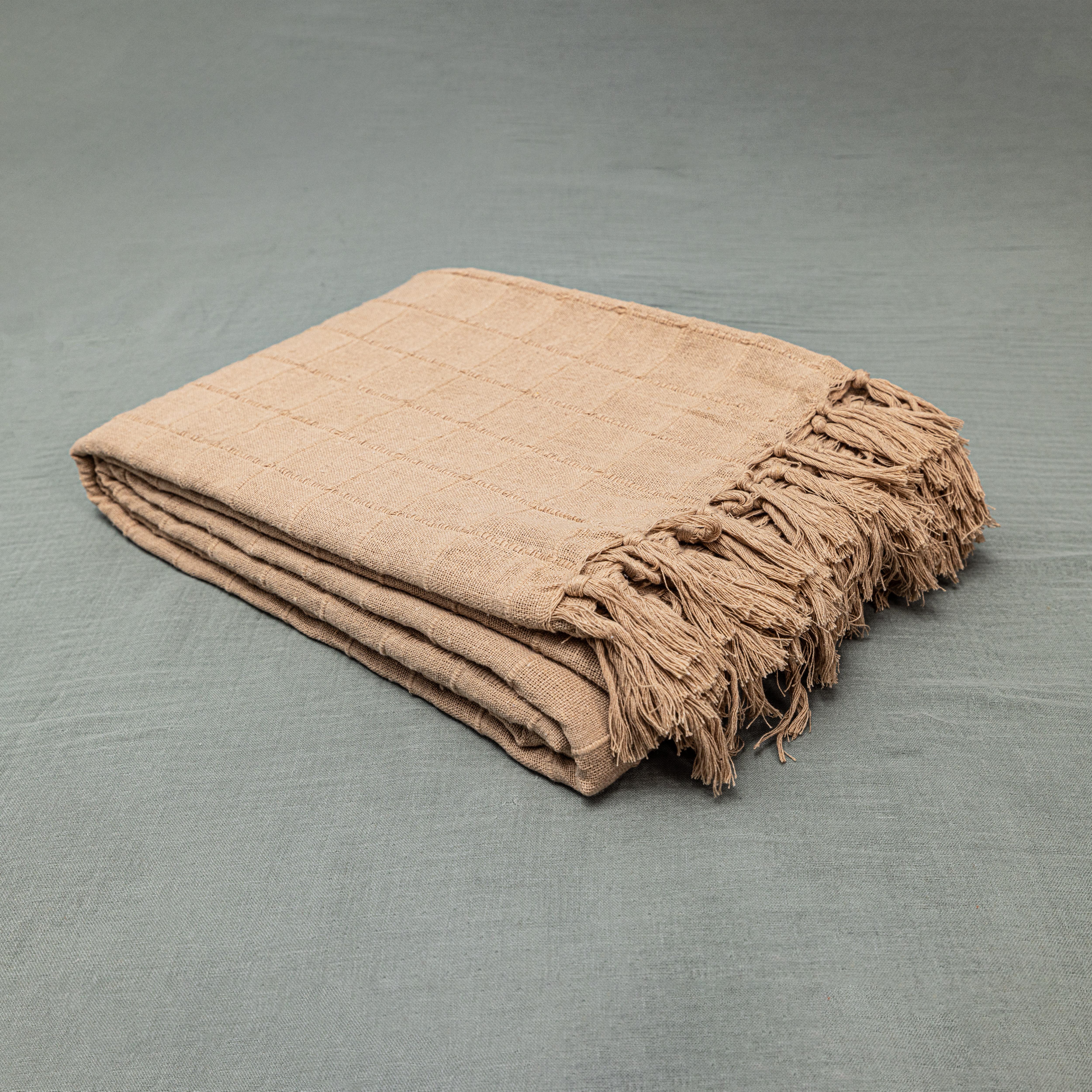 100% Cotton Throw Reversible Beige Blanket (Batten Pattern)