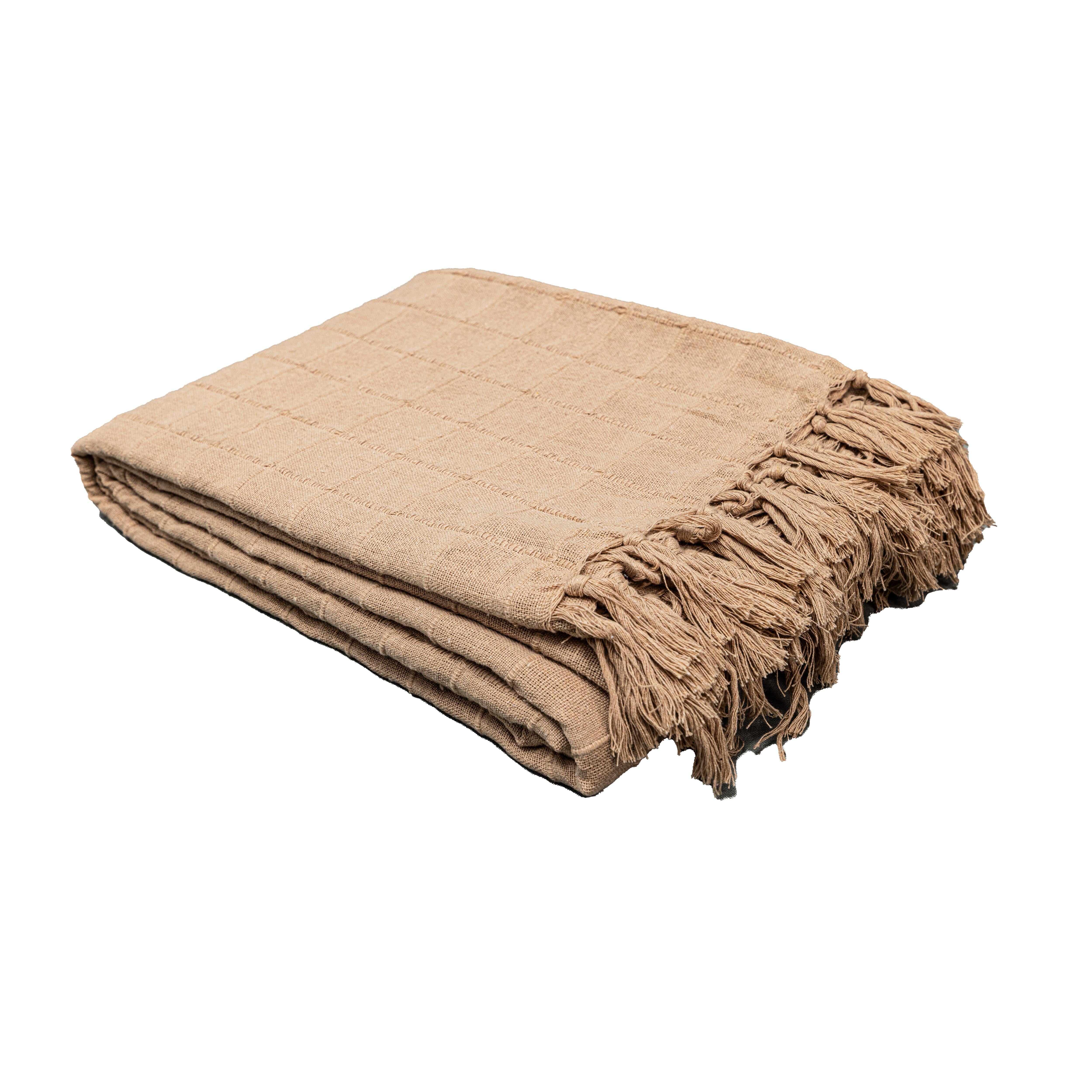 100% Cotton Throw Reversible Beige Blanket (Batten Pattern)