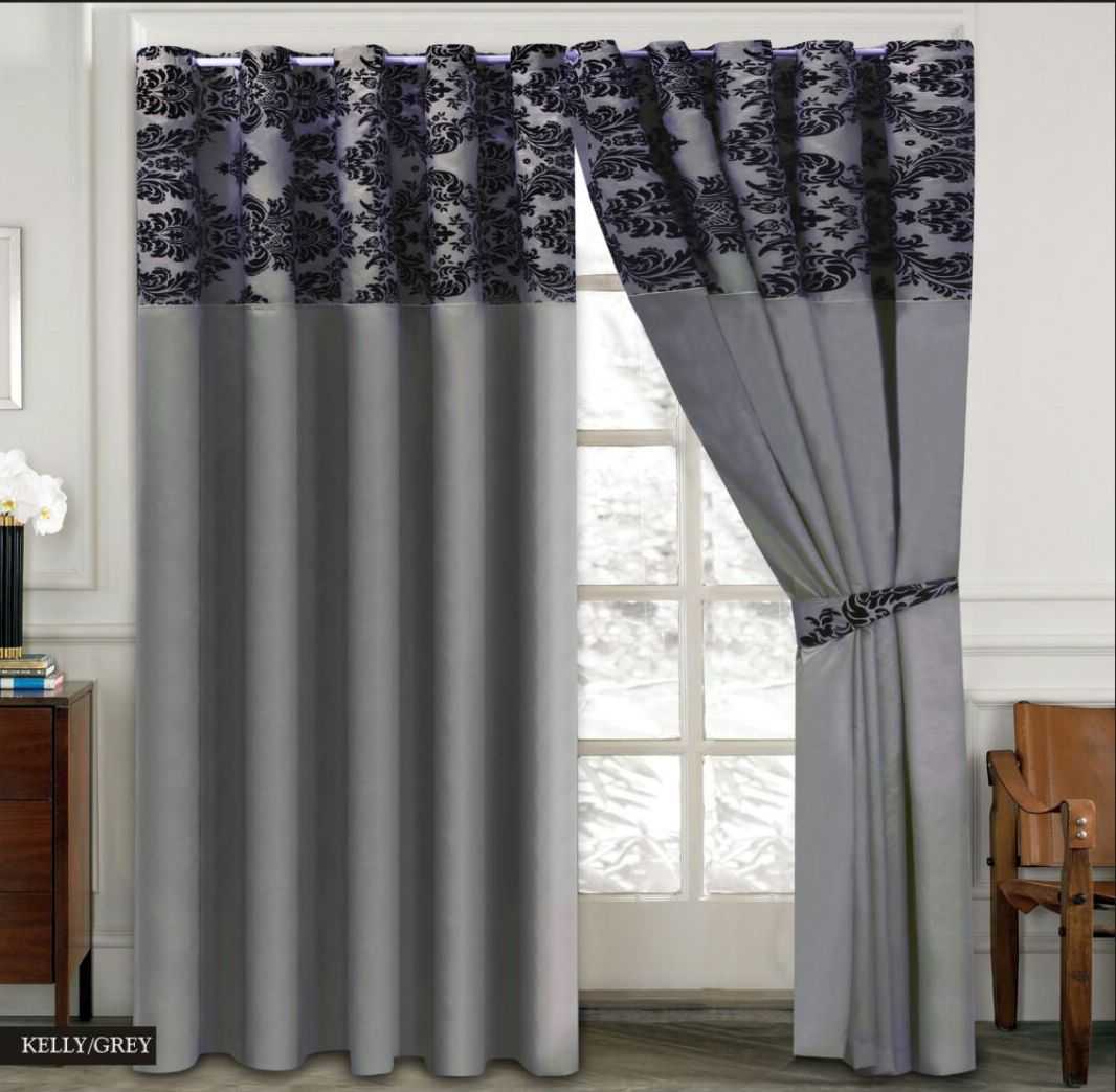 Damask Flock Pair Curtains