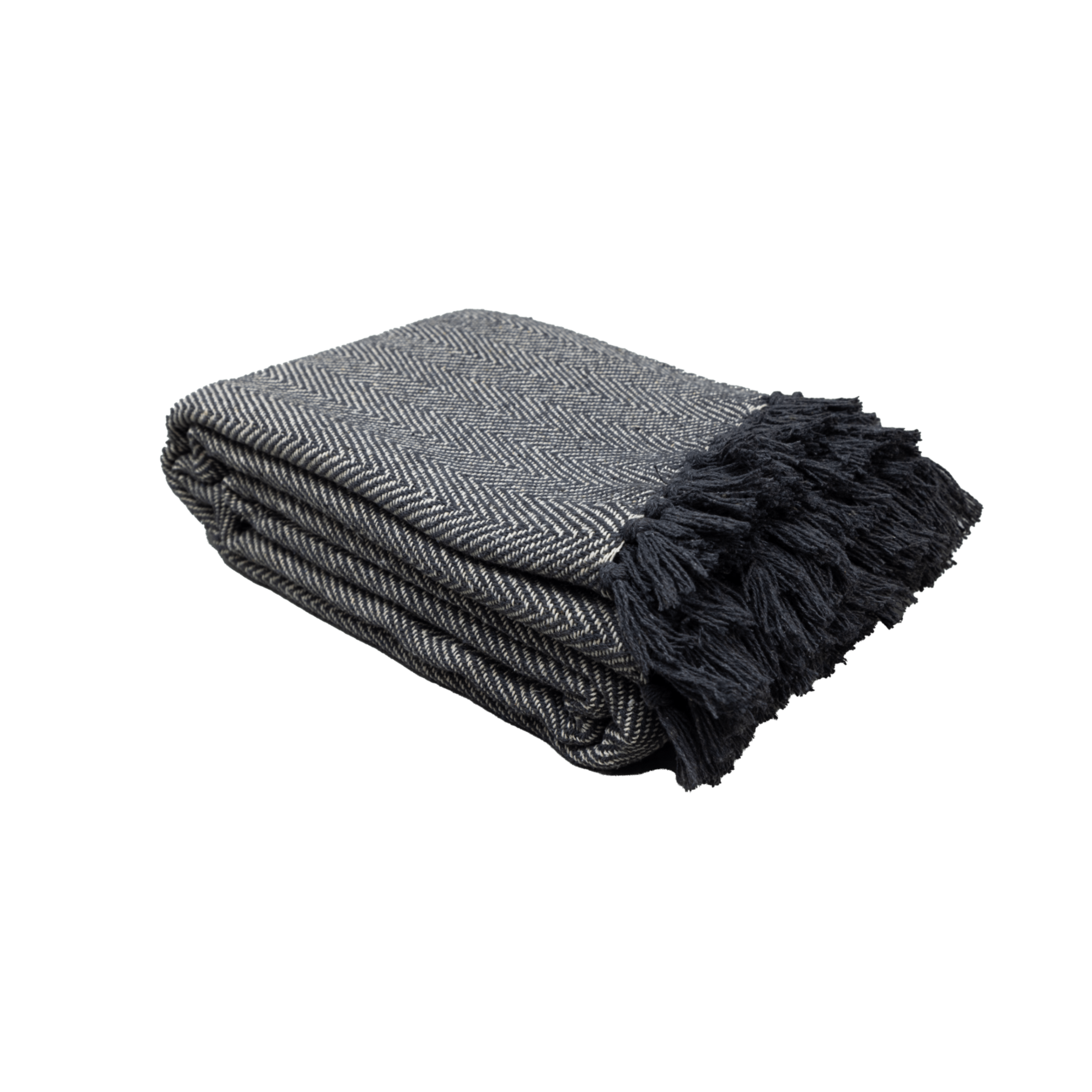 100% Cotton Throw Reversible Dark Grey Blankets (Herringbone Pattern)