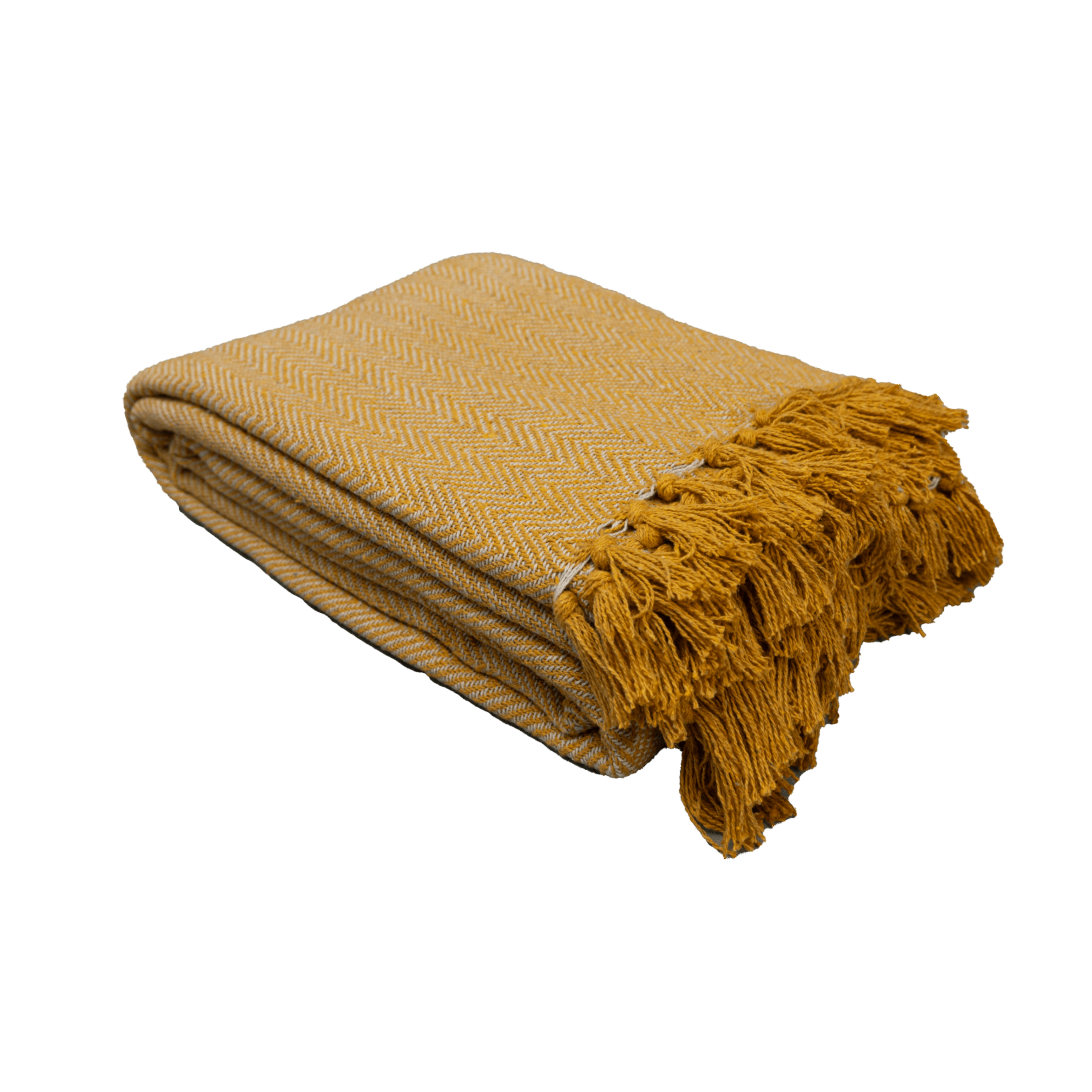 100% Cotton Throw Reversible Mustard Blankets (Herringbone Pattern)