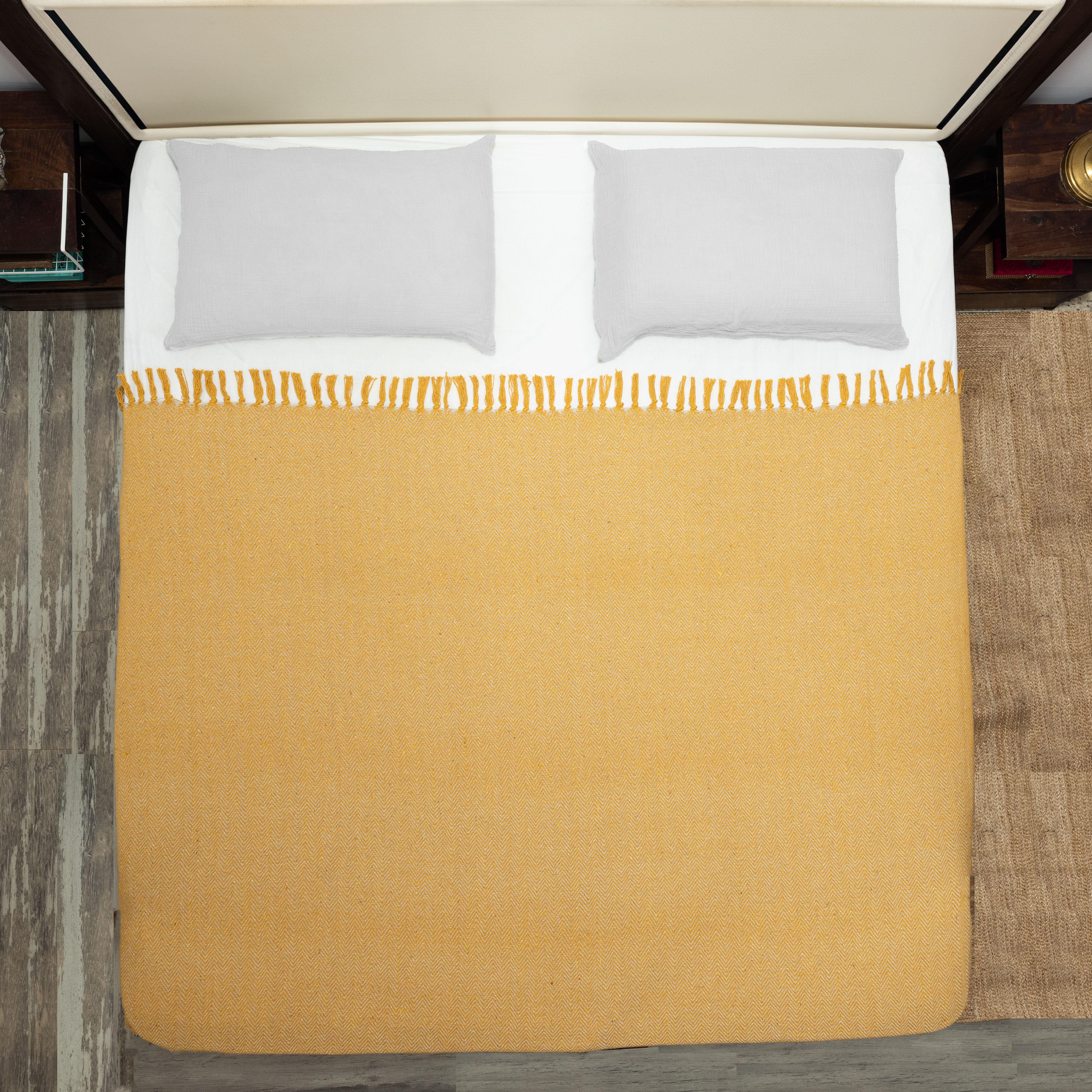 100% Cotton Throw Reversible Mustard Blankets (Herringbone Pattern)