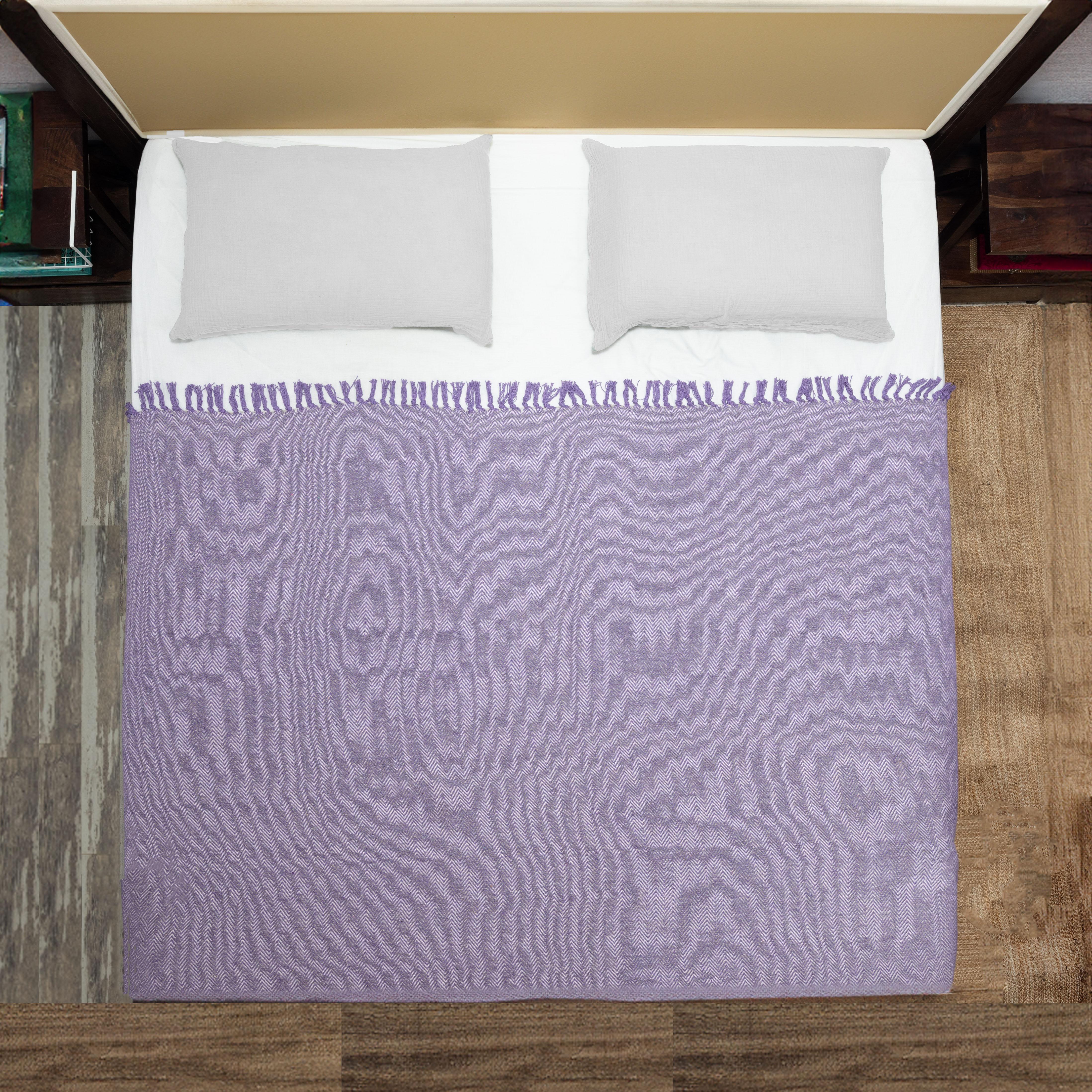 100% Cotton Throw Reversible Purple Blankets (Herringbone Pattern)