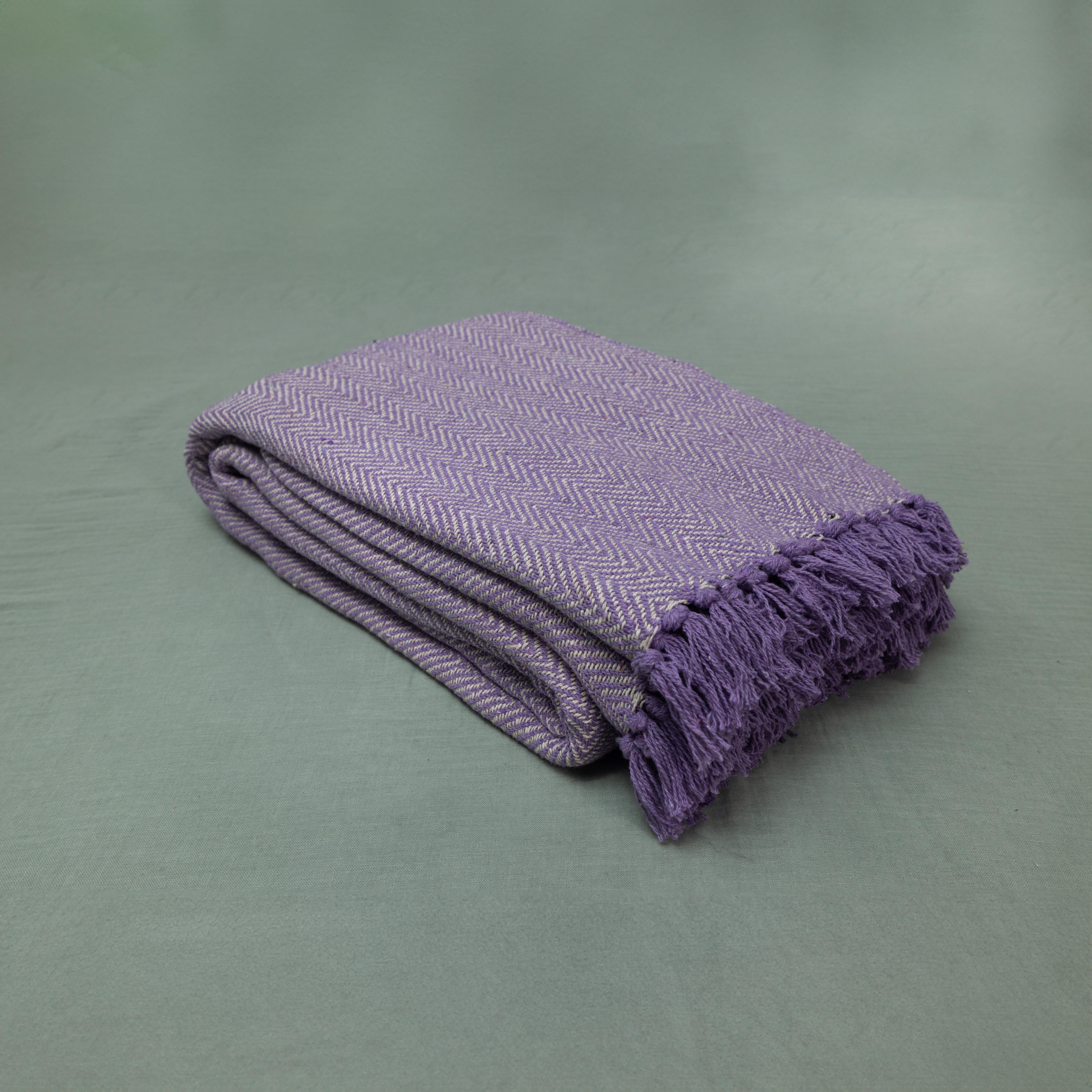 100% Cotton Throw Reversible Purple Blankets (Herringbone Pattern)