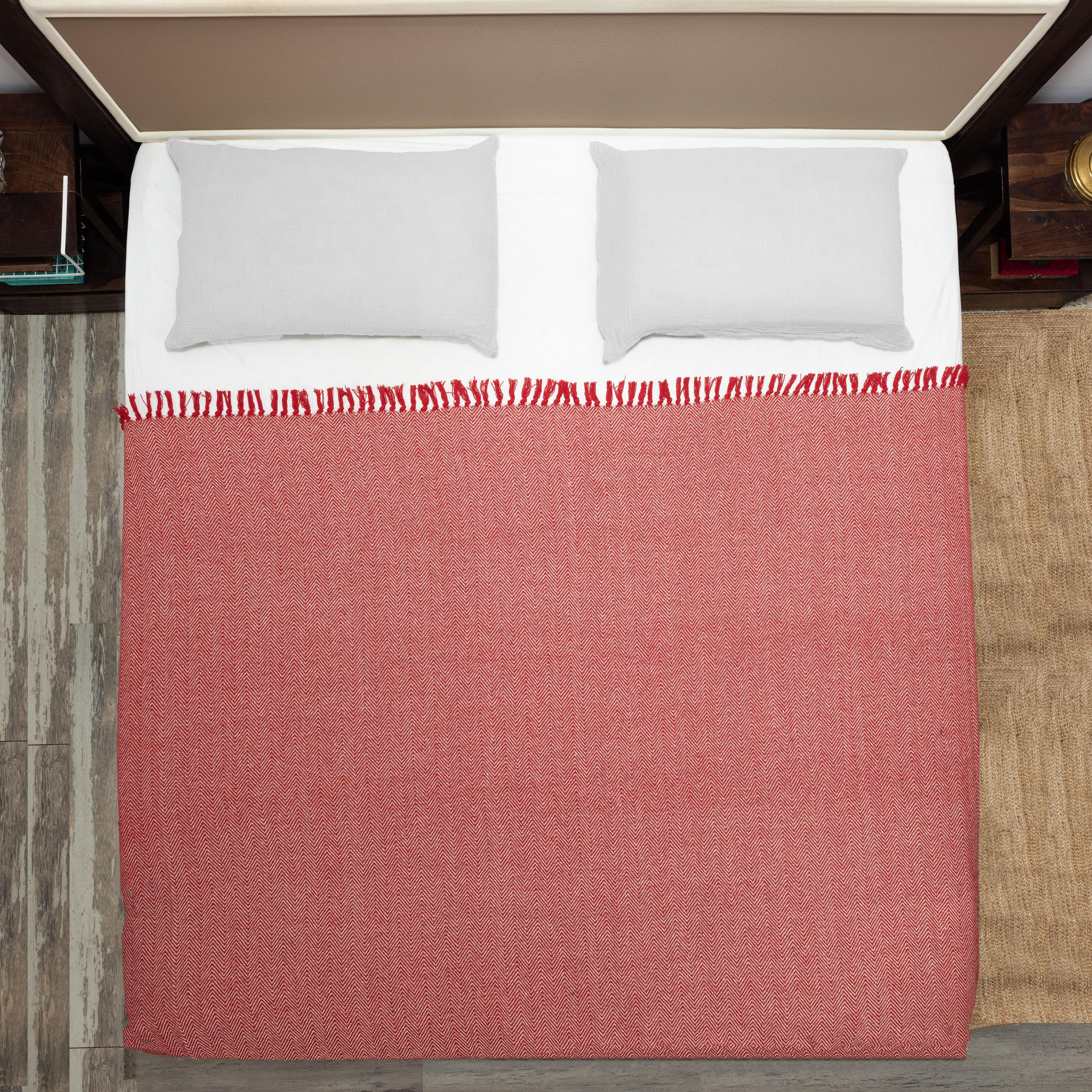 100% Cotton Throw Reversible Red Blankets (Herringbone Pattern)